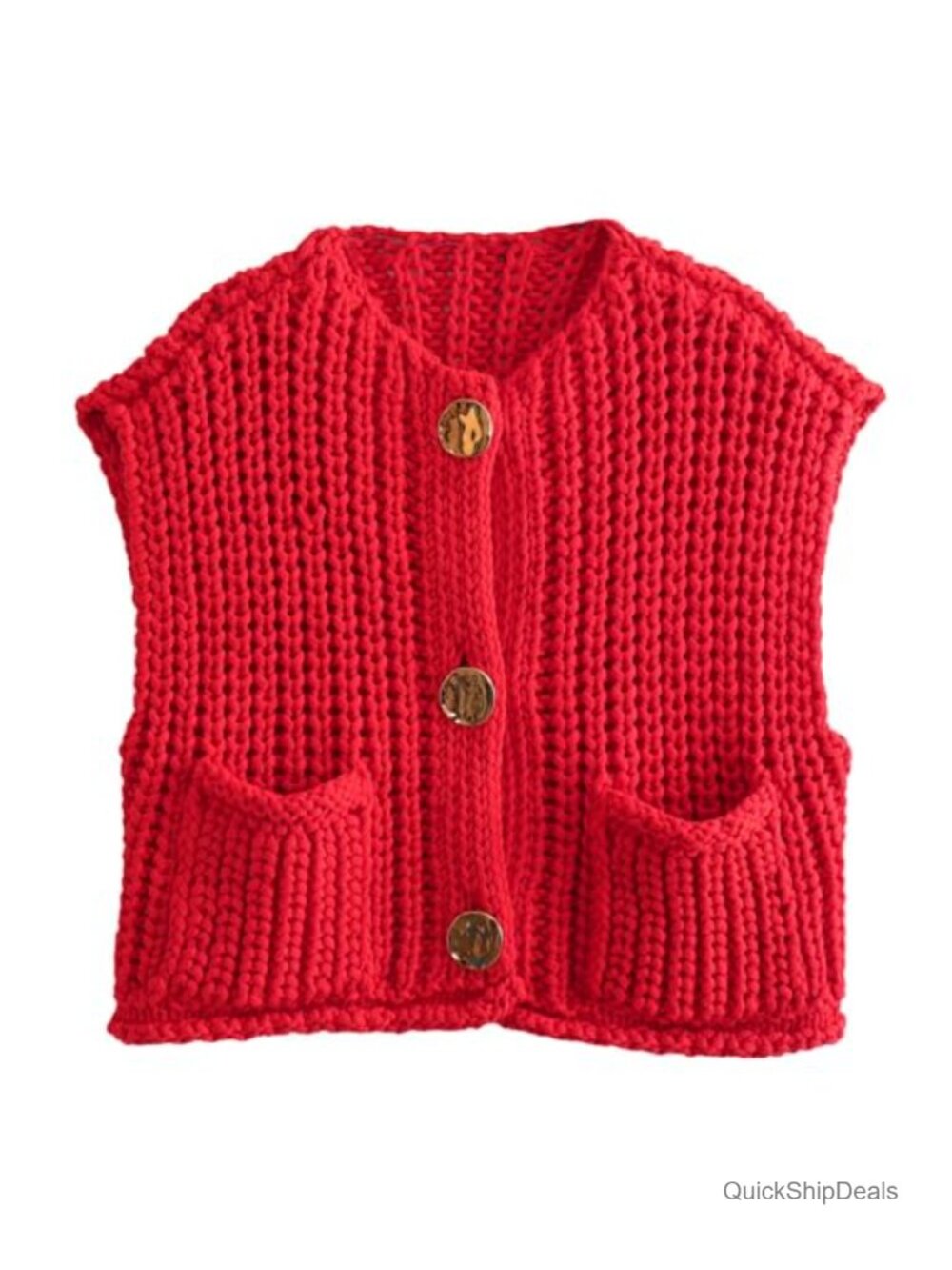 Women's Sleeveless Crop Knit Sweater Vest Casual Button Down Cardigan